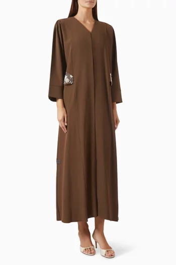 Thread & Beads Panel Embroidered Abaya in Crepe