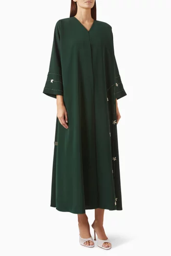 Thread & Bead Embroidered Abaya in Crepe