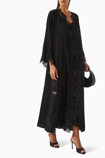 Floral Lace & Beads Embroidered Abaya in Nada
