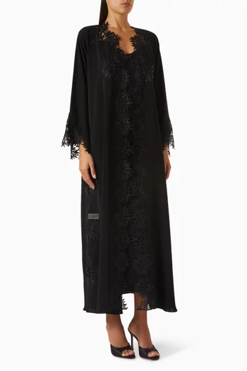 Floral Lace & Beads Embroidered Abaya in Nada