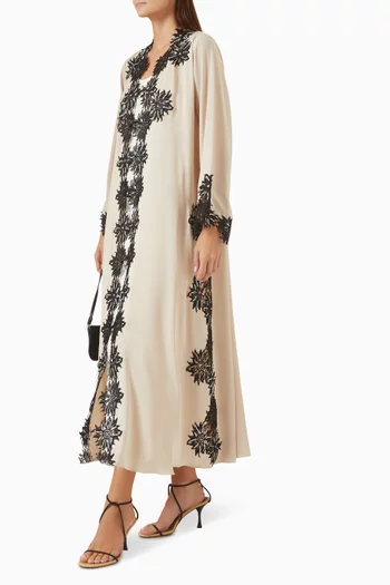 Floral Lace & Beads Embroidered Abaya in Nada