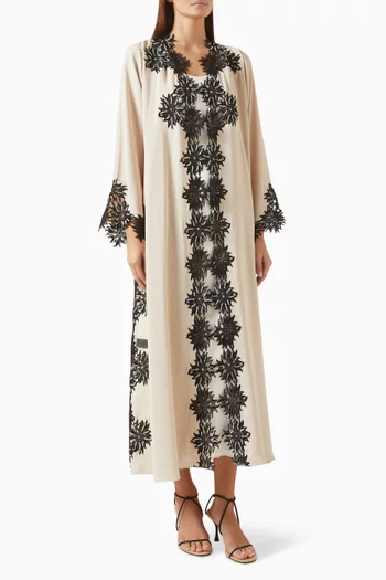 Floral Lace & Beads Embroidered Abaya in Nada