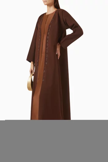 Thread & Bead Embroidered Abaya in Crepe