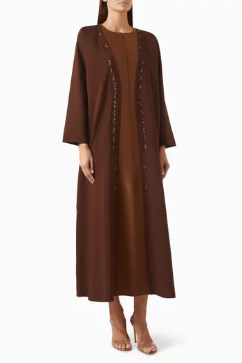 Thread & Bead Embroidered Abaya in Crepe