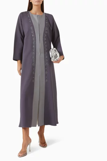 Thread & Bead Embroidered Abaya in Crepe