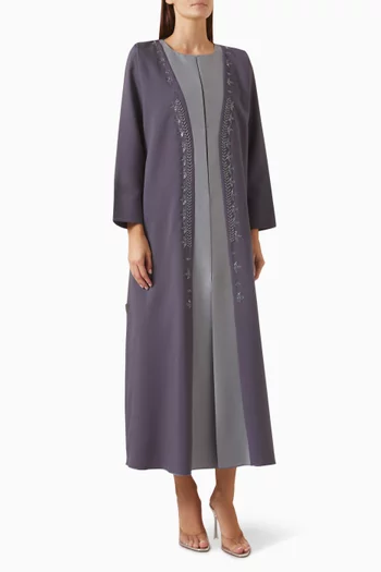 Thread & Bead Embroidered Abaya in Crepe