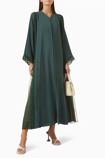 Lace & Bead Embellished Abaya in Nada & Tulle