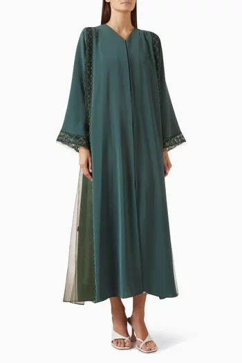 Lace & Bead Embellished Abaya in Nada & Tulle
