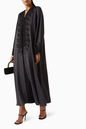 Lace & Bead Embellished Abaya in Nada