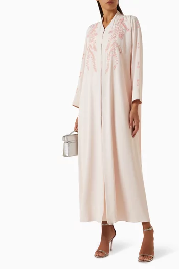 Thread & Bead Embellished Abaya in Crepe