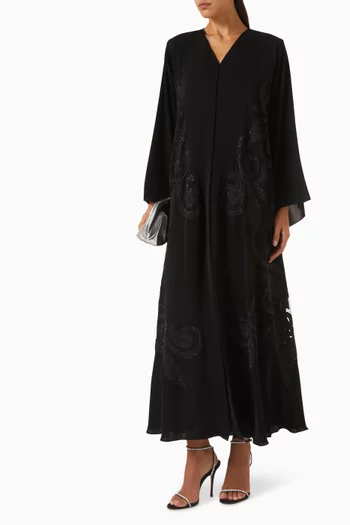 Cut-work Lace Embroidered Flare Abaya in Nada