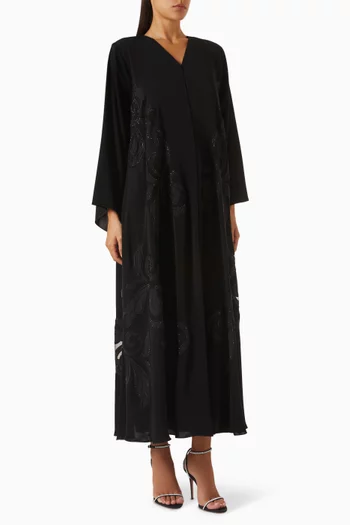Cut-work Lace Embroidered Flare Abaya in Nada