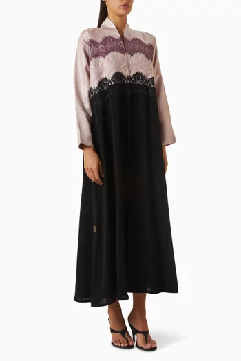 Two-tone Lace Overlay Abaya in Organza & Nada