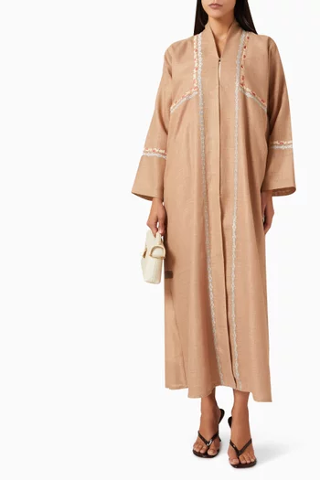 Thread Embroidered Abaya in Linen & Cotton Poplin
