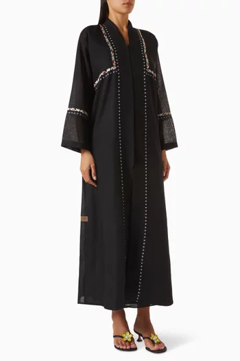 Thread Embroidered Abaya in Linen & Cotton Poplin
