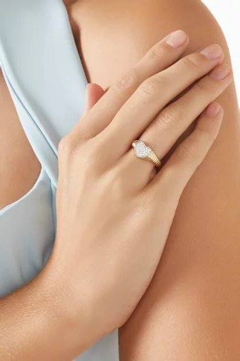 Baby Chevaliere Coeur Berlingot Diamants Ring in 9kt Yellow Gold