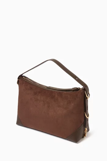 Medium Signature Zip Hobo Bag in Faux Suede