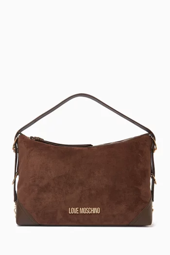 Medium Signature Zip Hobo Bag in Faux Suede
