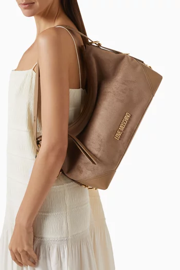 Medium Signature Zip Hobo Bag in Faux Suede