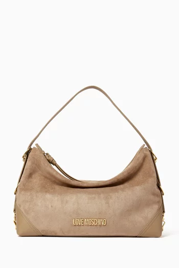 Medium Signature Zip Hobo Bag in Faux Suede