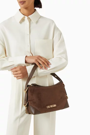 Small Signature Zip Hobo Bag in Faux Suede