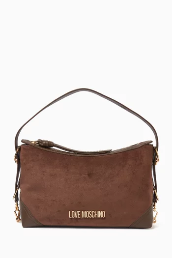 Small Signature Zip Hobo Bag in Faux Suede