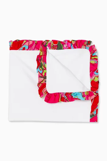 Printed Ruffle Blanket in Cotton