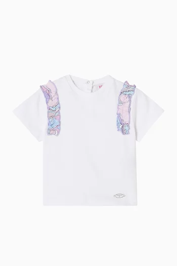 Ruffled Printed T-shirt in Cotton