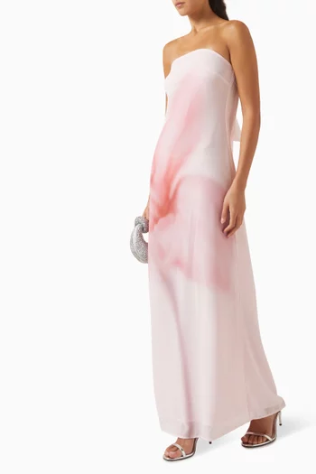 Watercolor Floral-print Strapless Maxi Dress