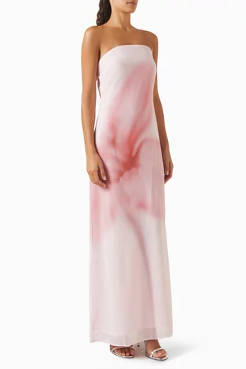 Watercolor Floral-print Strapless Maxi Dress