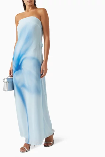 Watercolor Floral-print Strapless Maxi Dress