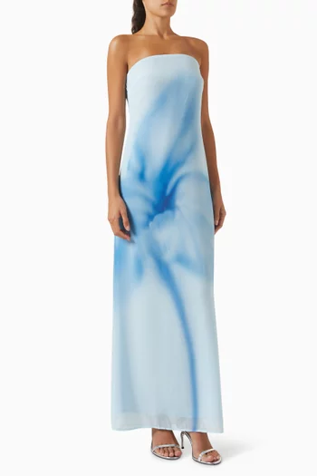 Watercolor Floral-print Strapless Maxi Dress
