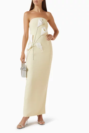 Floral Appliqué Strapless Dress