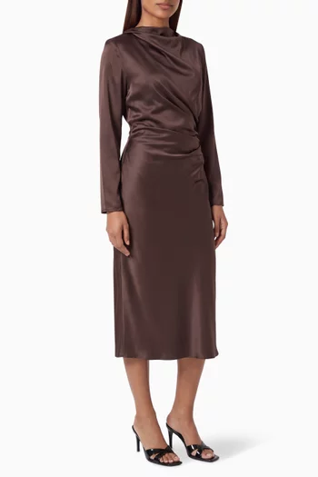 Fabio Draped Midi Dress in Satin