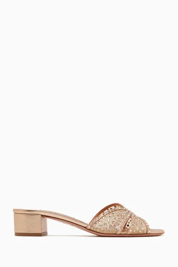 Crystal Lover 35 Mule Sandals in Mesh & Metallic Leather