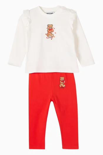 Teddy Bear Hearts T-Shirt & Leggings Gift Set in Cotton