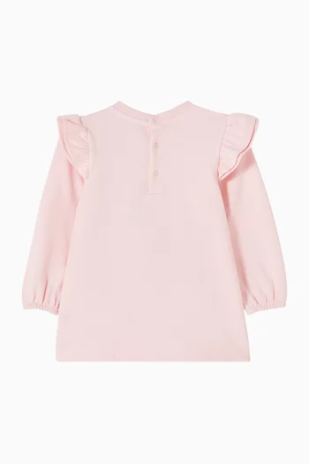 Teddy-printed Ruffled Dress in Cotton