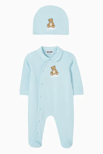 Teddy Bear Print Pyjama & Beanie Gift Set in Cotton