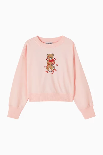 Teddy Bear Holding Hearts Sweatshirt in Cotton Blend