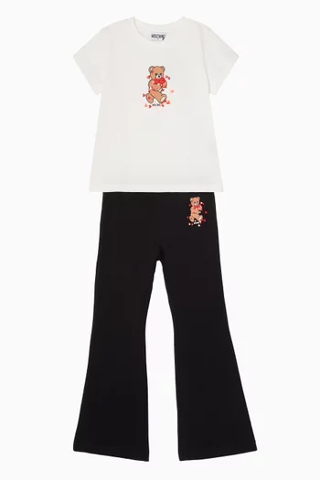 Teddy Bear Holding Hearts Flared Sweatpants in Cotton