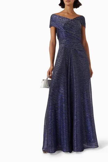 Pleated Gown in Metallic Voile