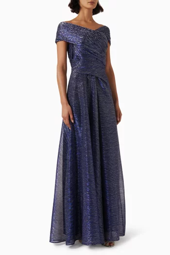 Pleated Gown in Metallic Voile