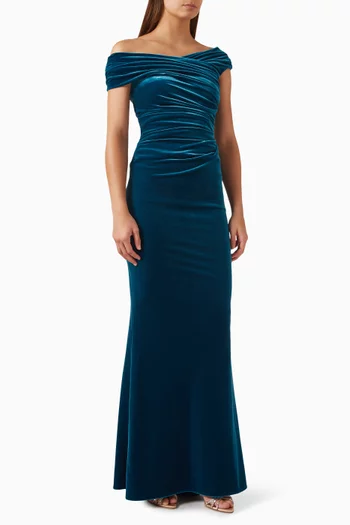Off-shoulder Gown in Velvet