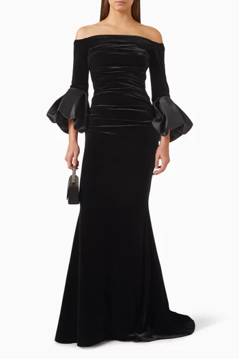 Off-shoulder Gown in Velvet