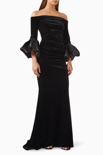 Off-shoulder Gown in Velvet