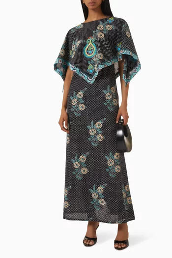 Ximena Amaya Beaded Cape Dress in Cotton