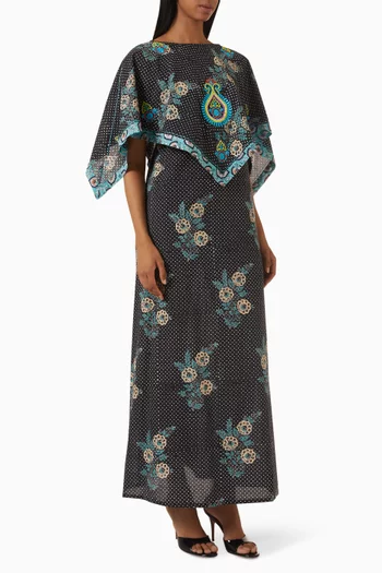 Ximena Amaya Beaded Cape Dress in Cotton