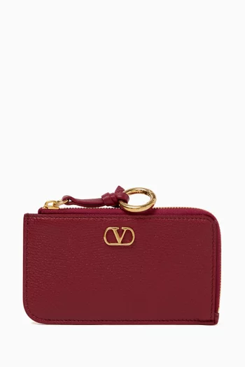 VLogo Signature Charm Cardholder in Grainy Calfskin