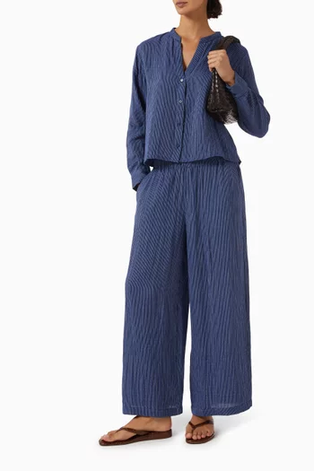Striped Wide-leg Pants in Organic-cotton Gauze