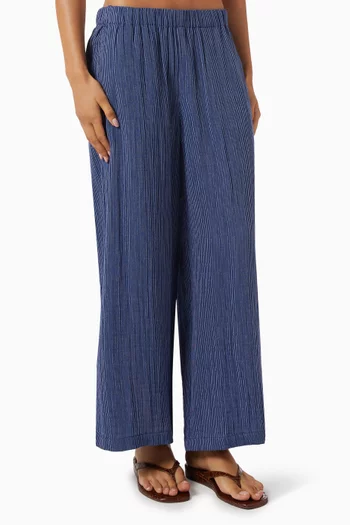Striped Wide-leg Pants in Organic-cotton Gauze